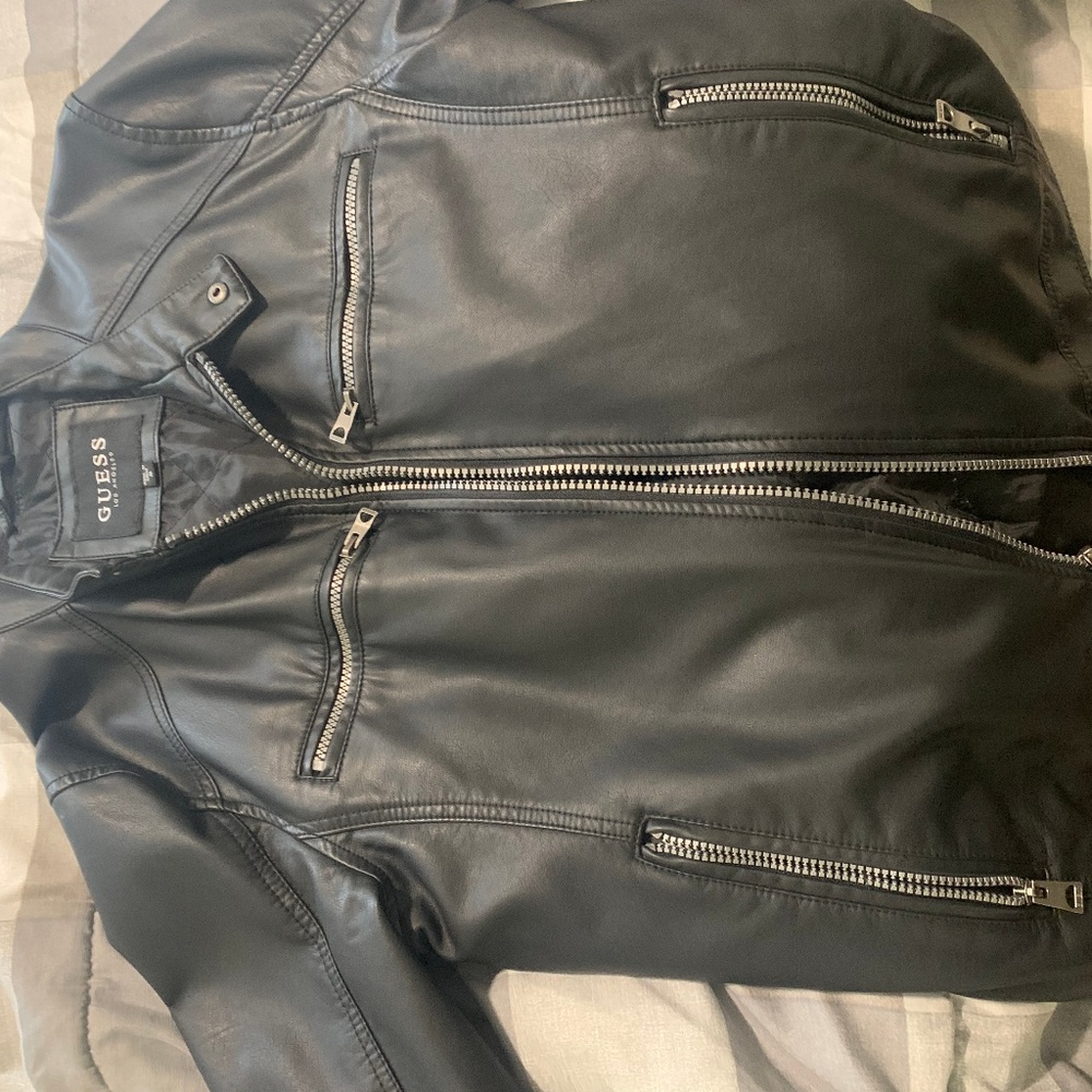 Guess Medium Faux Leather Black Jacket